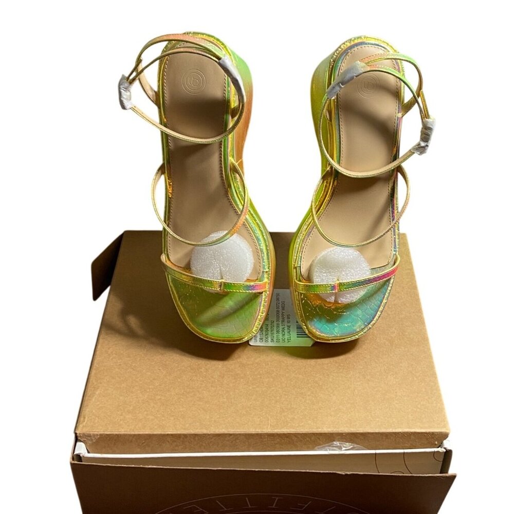 Urban Outfitters Nora Strappy Yellow Iridescent Wedge Sandals Size 10